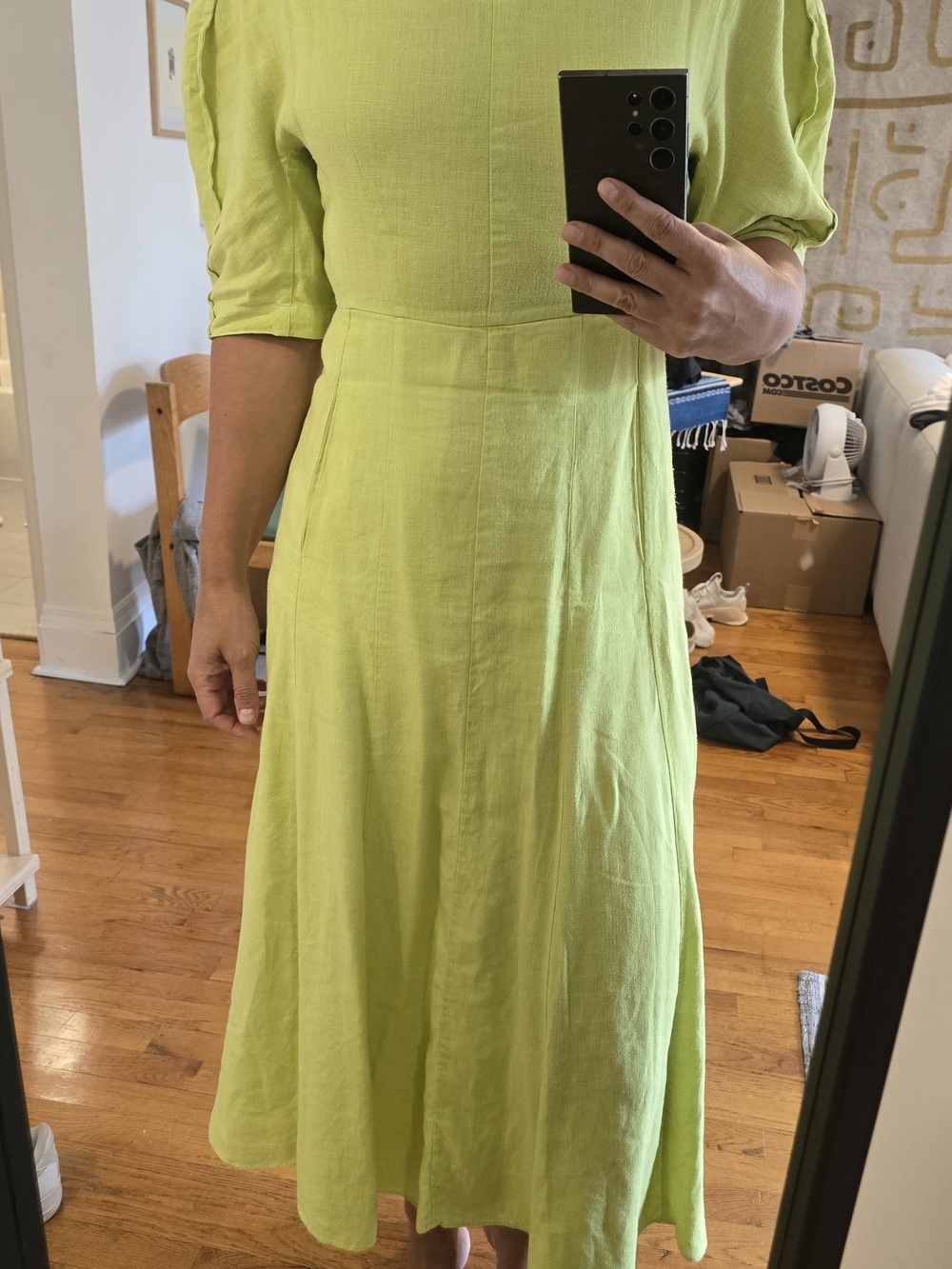 Mara Hoffman Chartreuse V-Neck Hemp Midi Dress